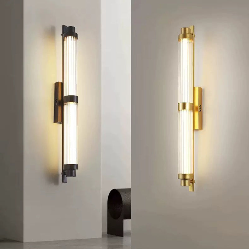 Iron Glass Cylinder Rectangle Wall Lamp