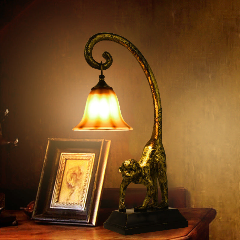 Monkey Copper Glass Bedroom Table Lamp