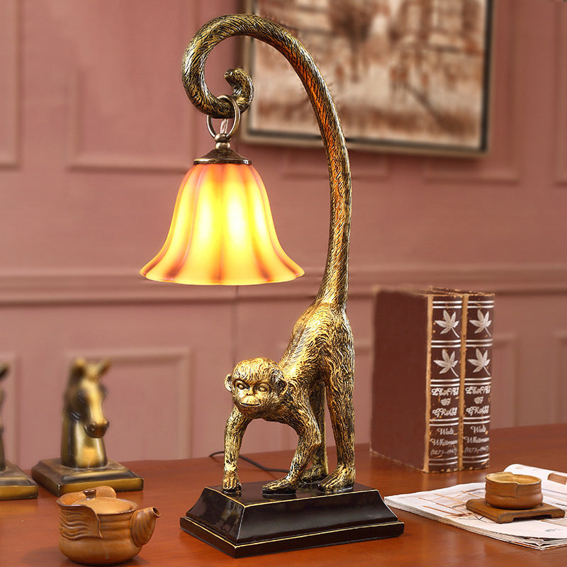 Monkey Copper Glass Bedroom Table Lamp