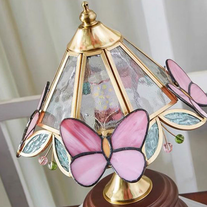 Cone Glass Wood Copper Table Lamp