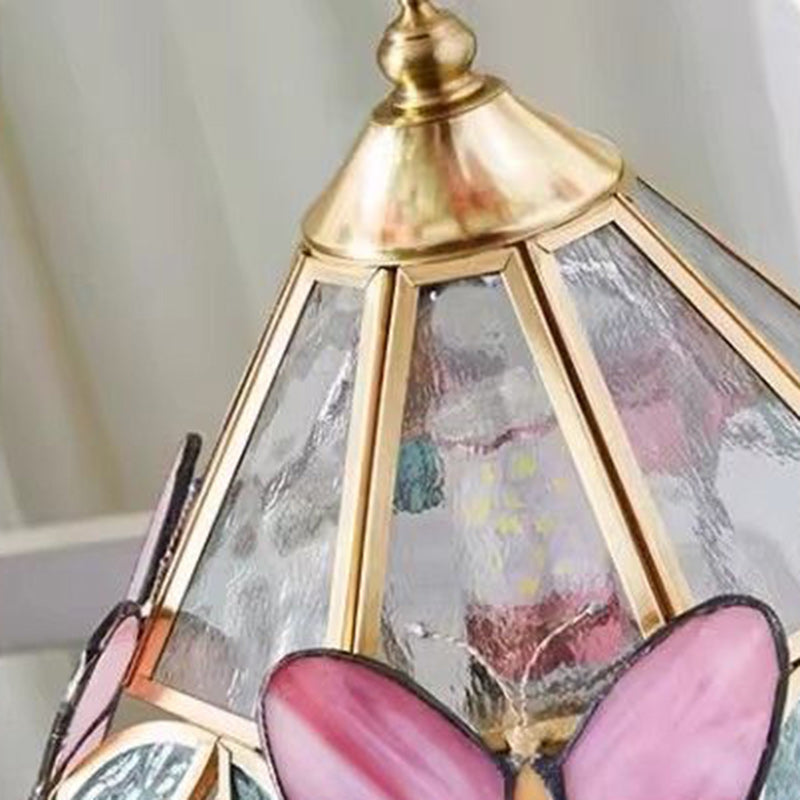 Cone Glass Wood Copper Table Lamp