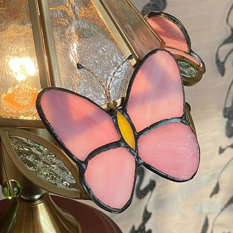 Cone Glass Wood Copper Table Lamp