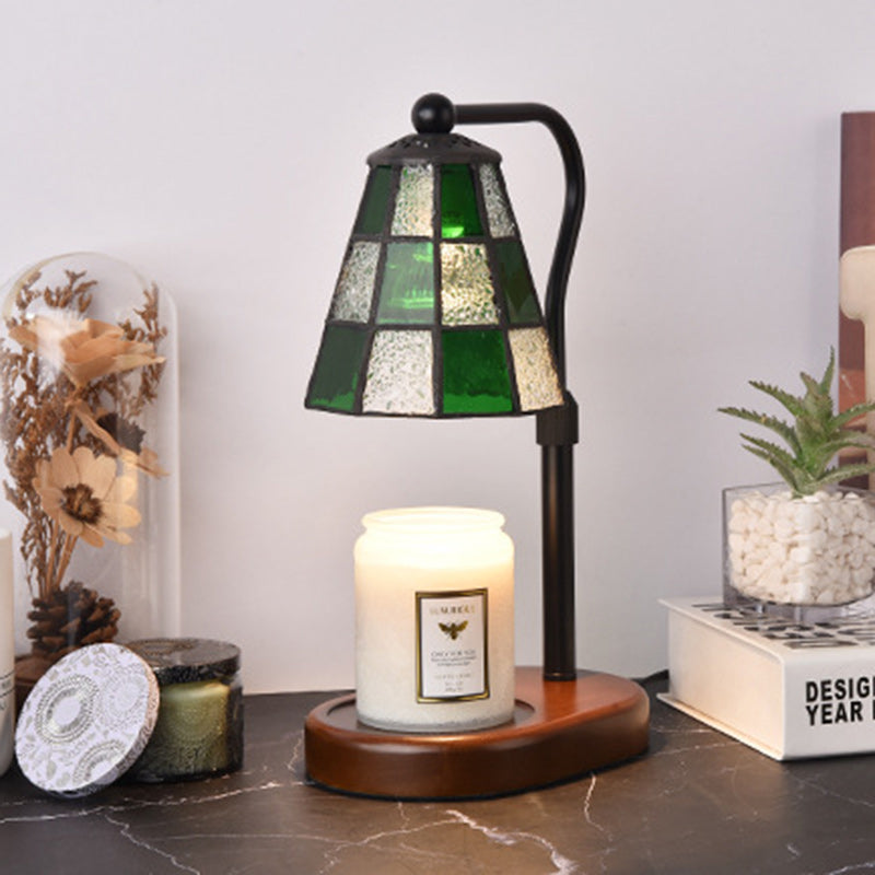 Dome Glass Iron Wood Table Lamp