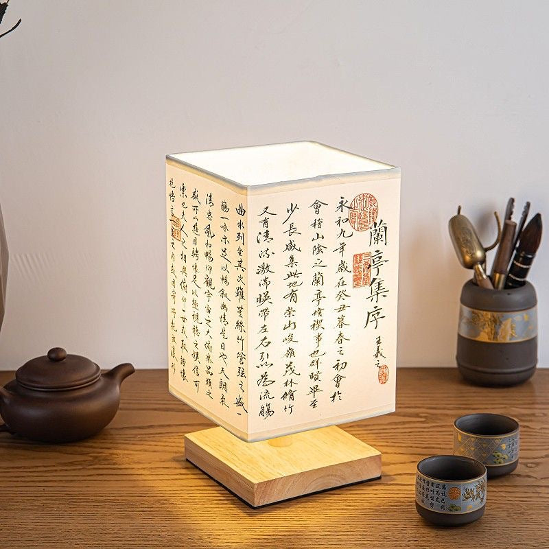 Rectangular Wood Fabric Living Table Lamp