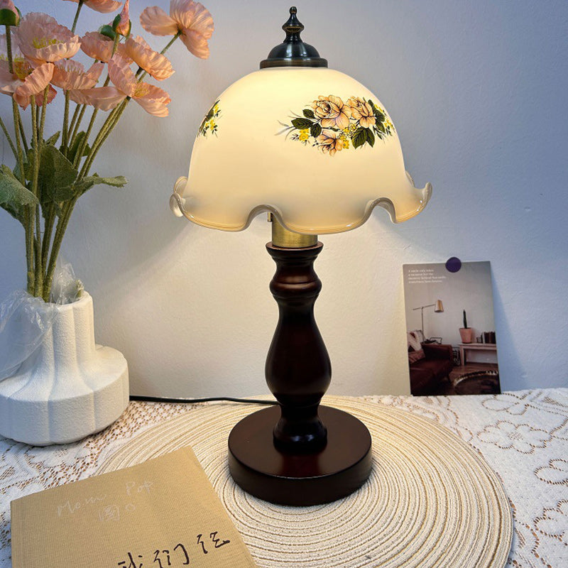 Dome Wood Glass Living Table Lamp