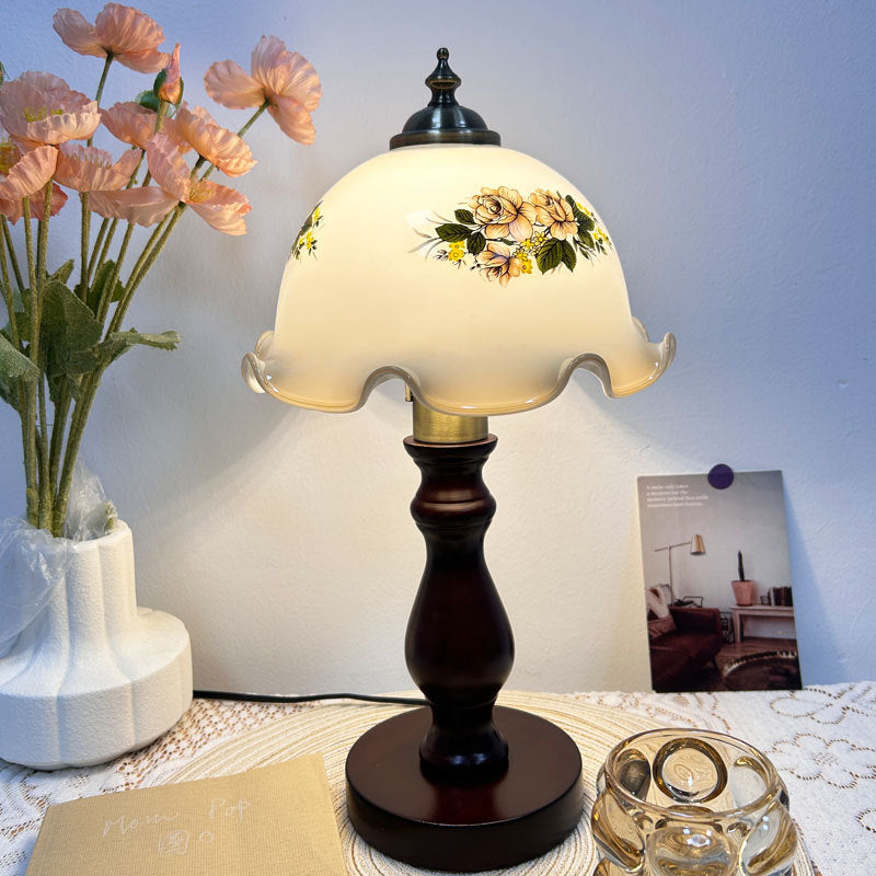 Dome Wood Glass Living Table Lamp