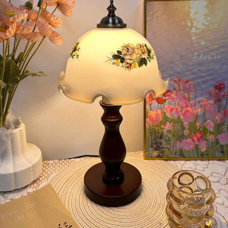 Dome Wood Glass Living Table Lamp