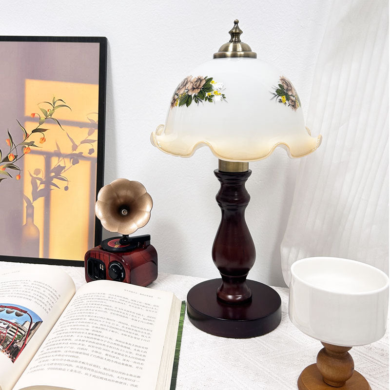 Dome Wood Glass Living Table Lamp