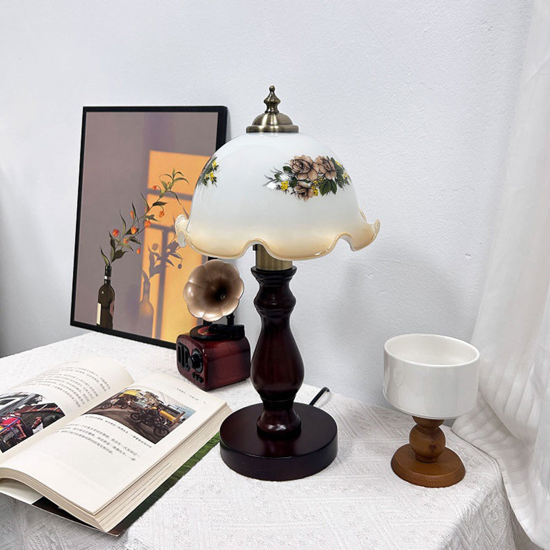 Dome Wood Glass Living Table Lamp