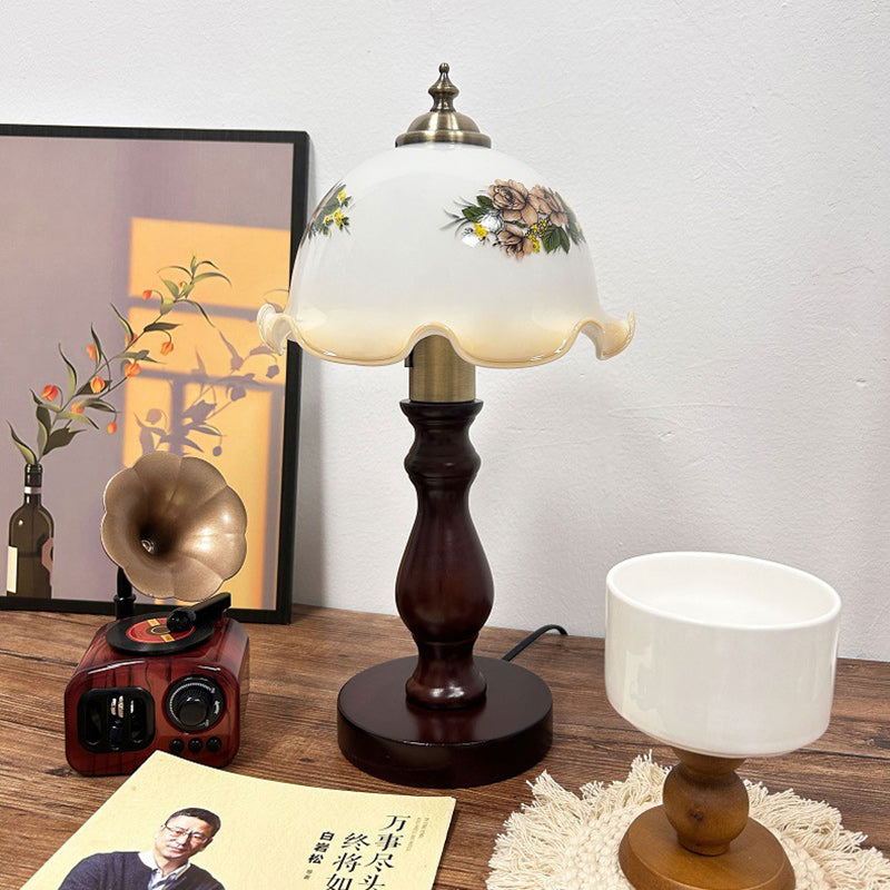 Dome Wood Glass Living Table Lamp