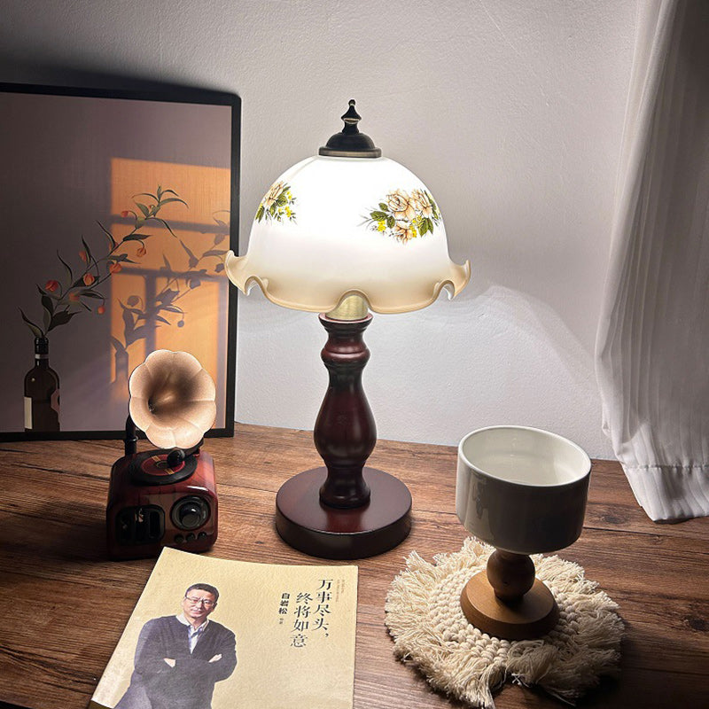 Dome Wood Glass Living Table Lamp