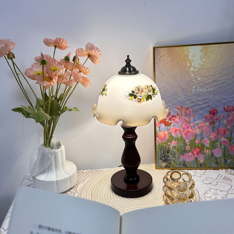 Dome Wood Glass Living Table Lamp