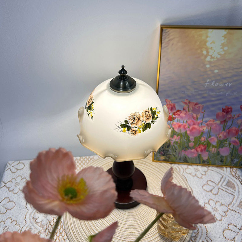 Dome Wood Glass Living Table Lamp
