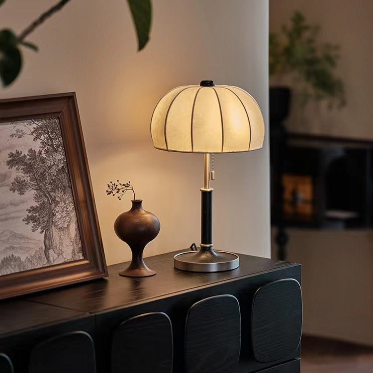 Dome Wood Iron Fabric Table Lamp
