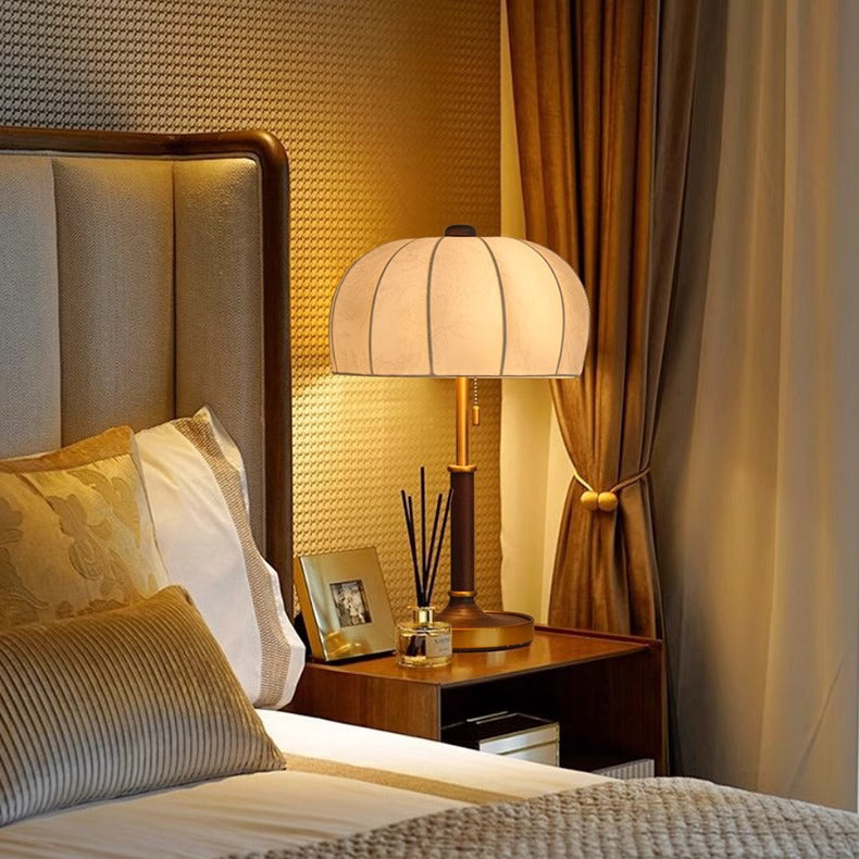 Dome Wood Iron Fabric Table Lamp