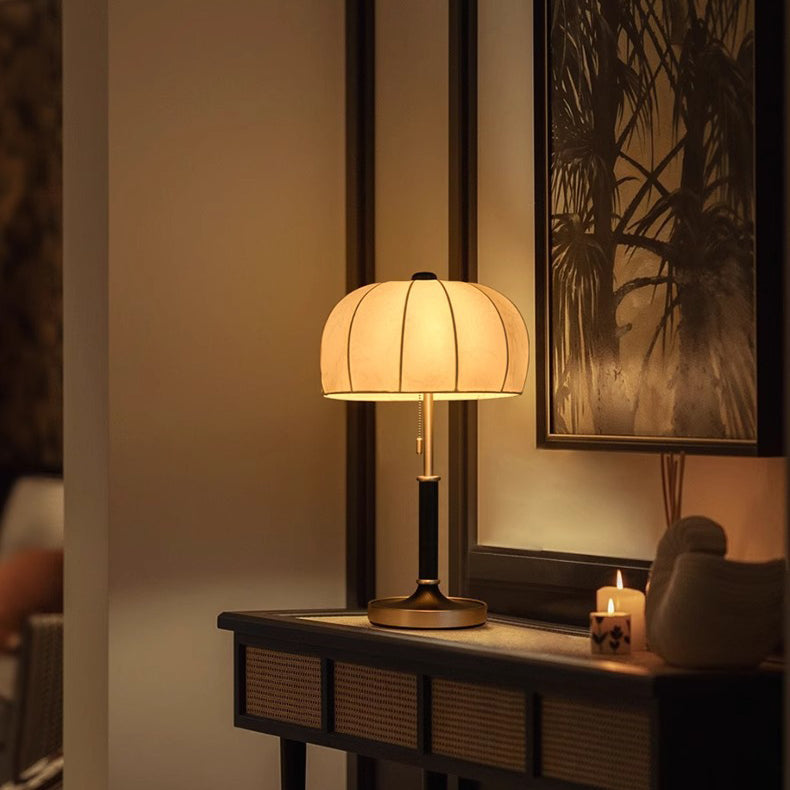 Dome Wood Iron Fabric Table Lamp