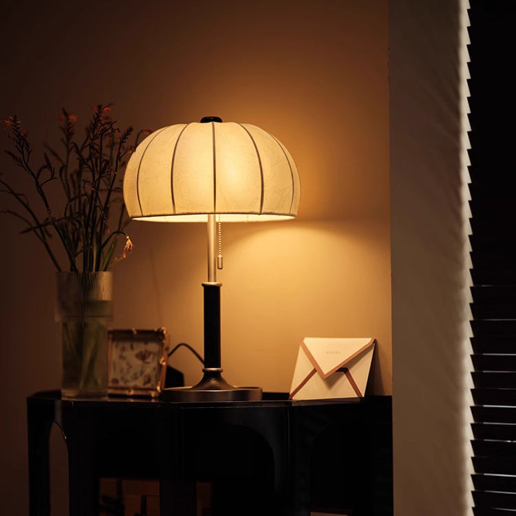 Dome Wood Iron Fabric Table Lamp