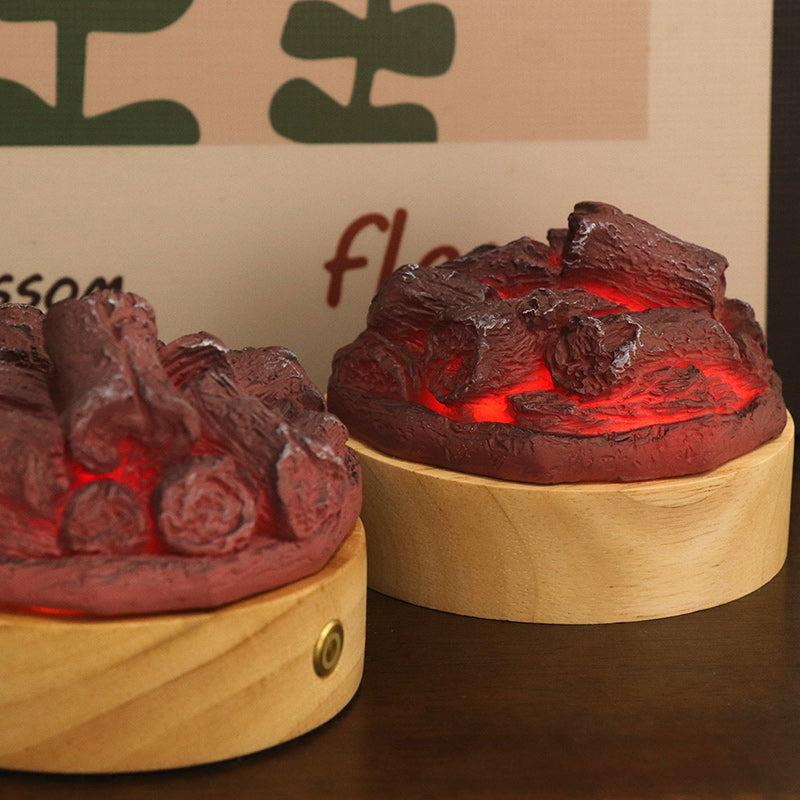 Round Wood Resin Living Table Lamp