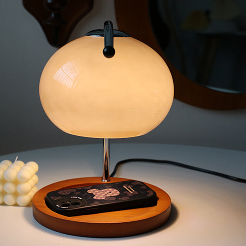 Dome Iron Glass Wood Table Lamp
