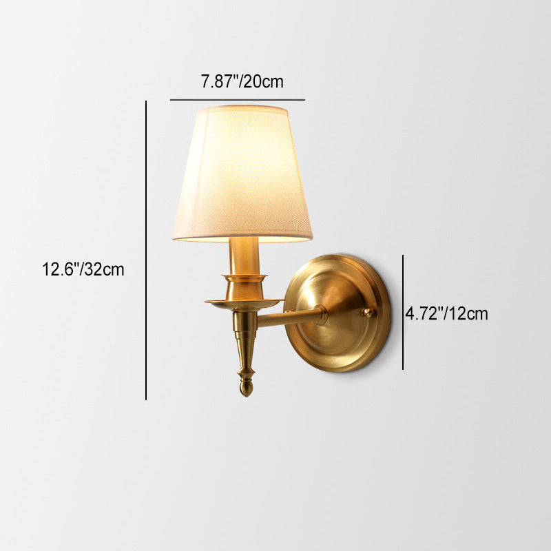 Fabric Copper Bedroom Wall Lamp