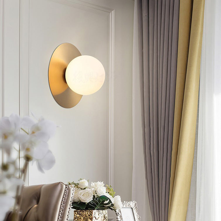Round Glass Iron Bedroom Wall Lamp