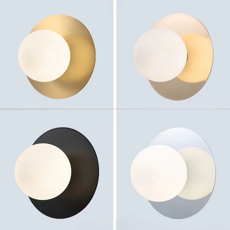 Round Glass Iron Bedroom Wall Lamp