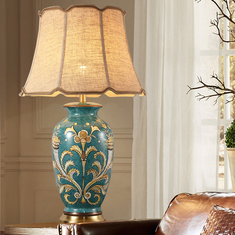 Hand-Painted Ceramic Copper Fabric Table Lamp