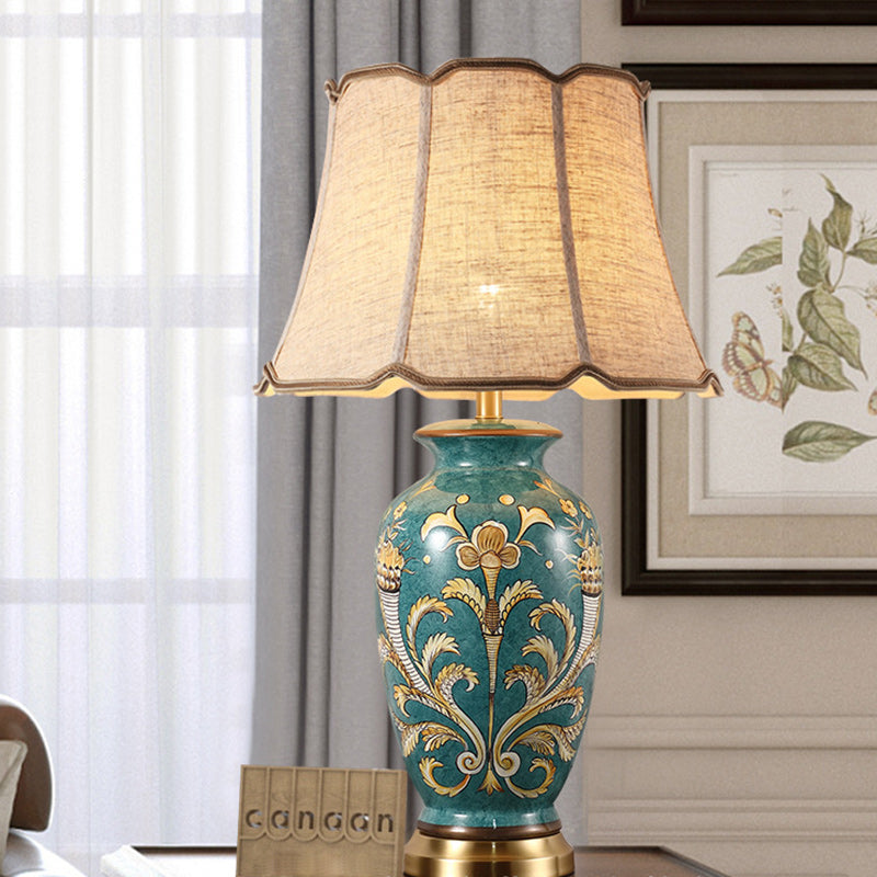 Hand-Painted Ceramic Copper Fabric Table Lamp