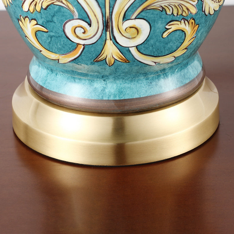 Hand-Painted Ceramic Copper Fabric Table Lamp