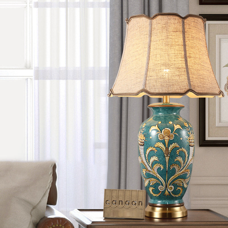 Hand-Painted Ceramic Copper Fabric Table Lamp