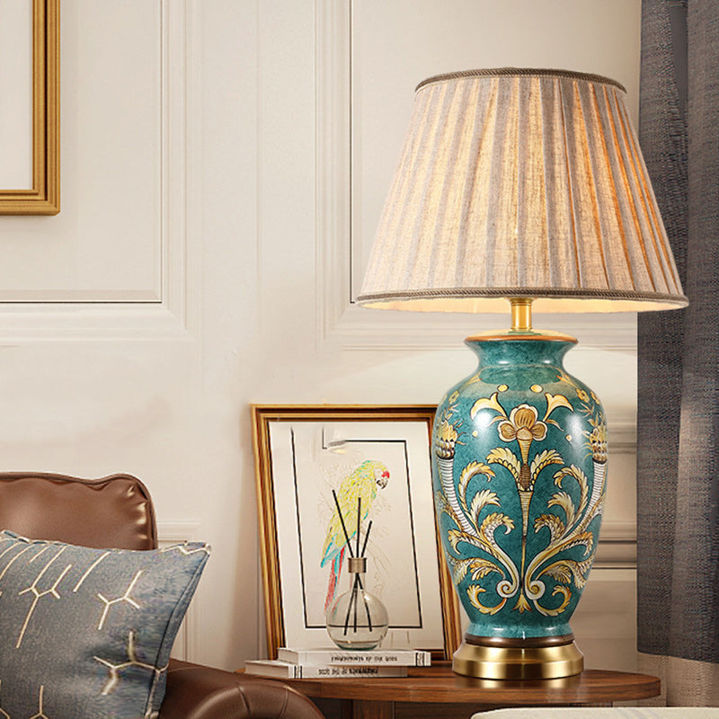 Hand-Painted Ceramic Copper Fabric Table Lamp