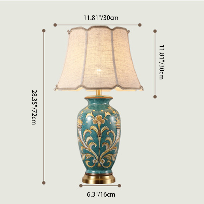 Hand-Painted Ceramic Copper Fabric Table Lamp