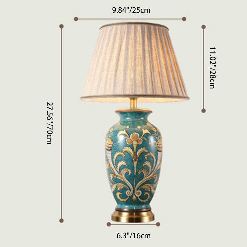 Hand-Painted Ceramic Copper Fabric Table Lamp