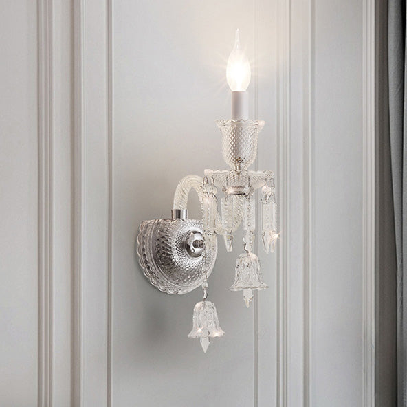 Candle-Shaped Bell Crystal Iron Wall Lamp