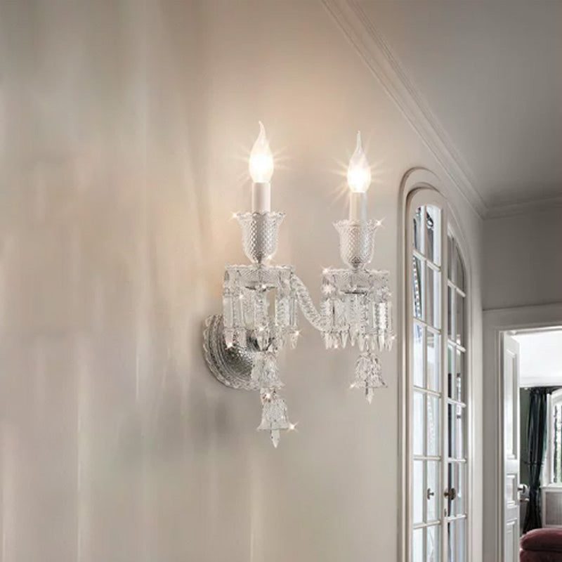 Candle-Shaped Bell Crystal Iron Wall Lamp