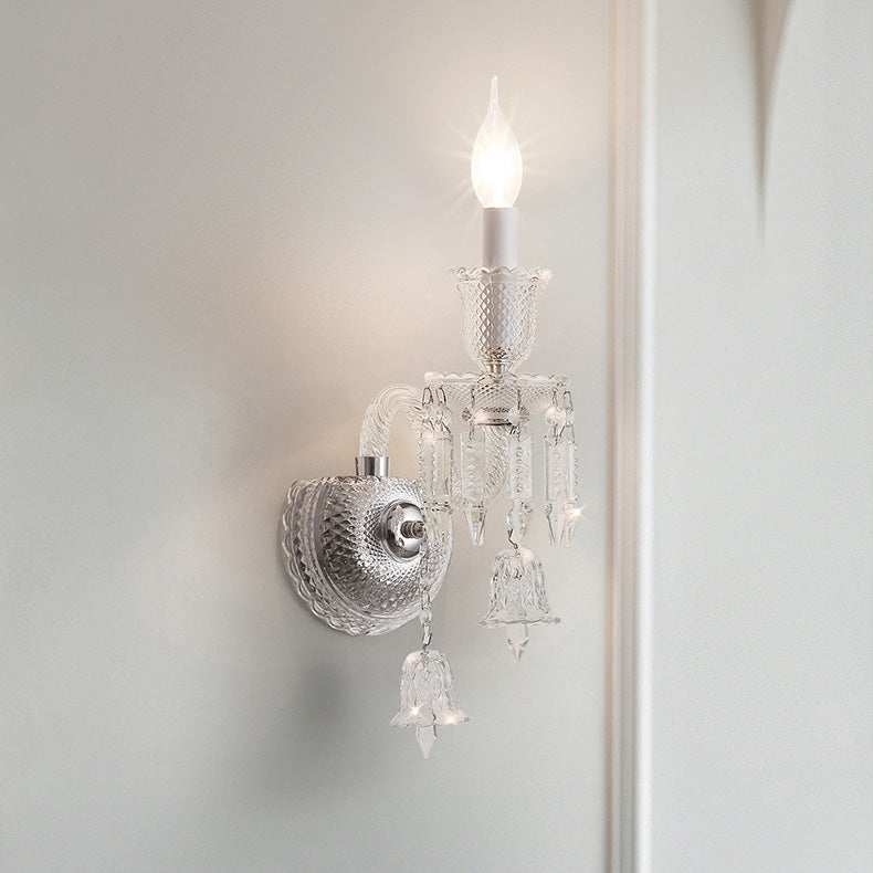 Candle-Shaped Bell Crystal Iron Wall Lamp