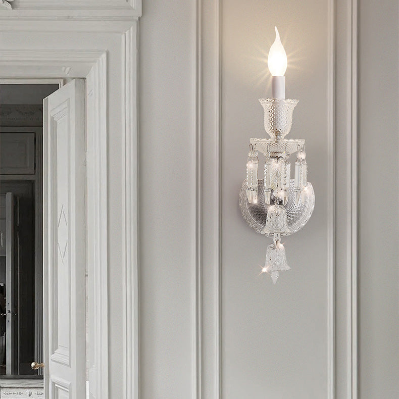 Candle-Shaped Bell Crystal Iron Wall Lamp