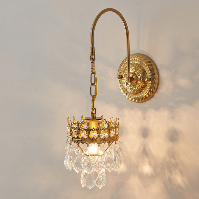 Crown-Shaped Cylindrical Iron Crystal Wall Lamp