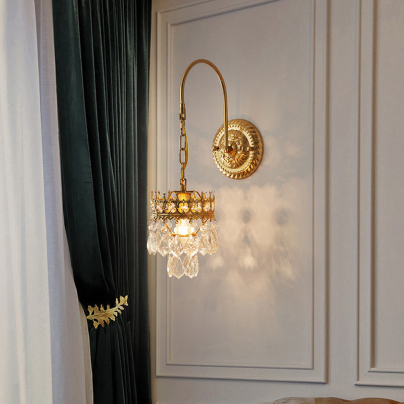 Crown-Shaped Cylindrical Iron Crystal Wall Lamp