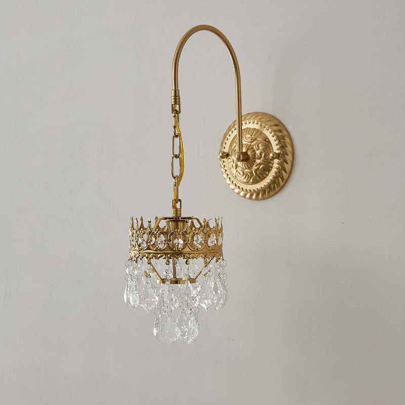 Crown-Shaped Cylindrical Iron Crystal Wall Lamp