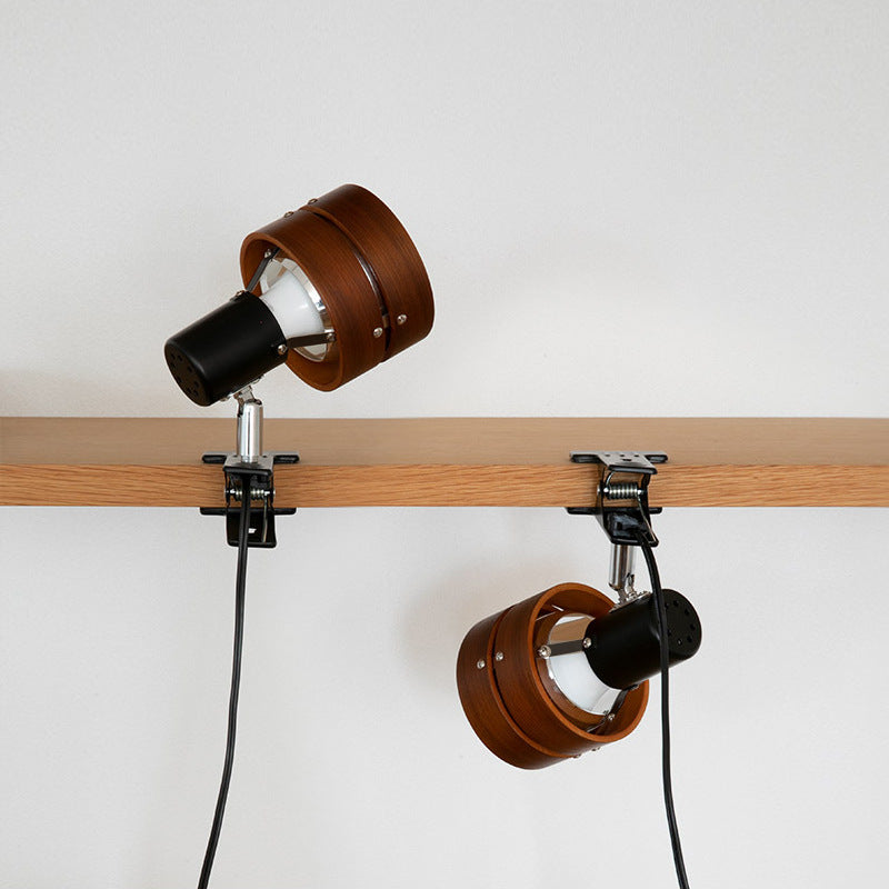 Round Clip Wood Iron Table Lamp