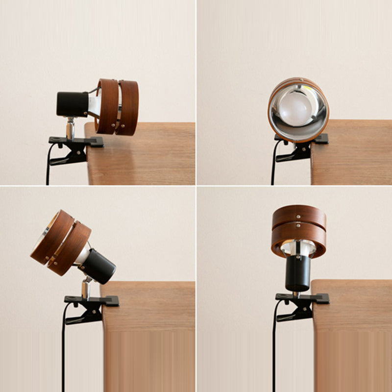 Round Clip Wood Iron Table Lamp
