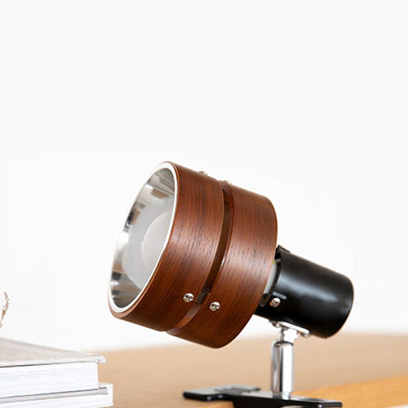 Round Clip Wood Iron Table Lamp