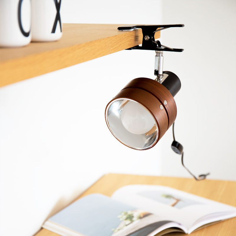 Round Clip Wood Iron Table Lamp