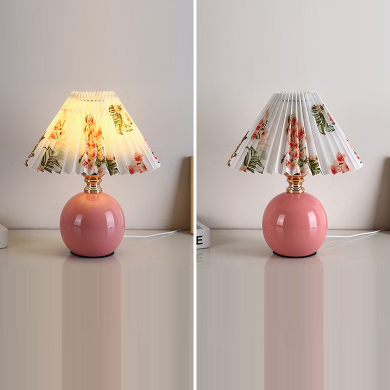 Orb Pleated Fabric Ceramic Table Lamp