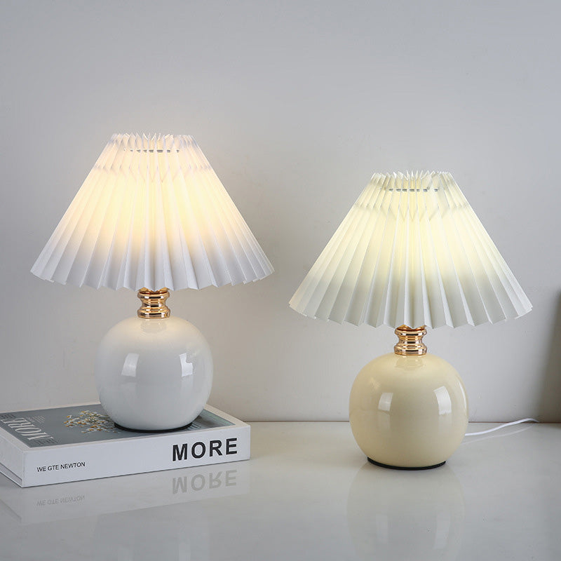 Orb Pleated Fabric Ceramic Table Lamp