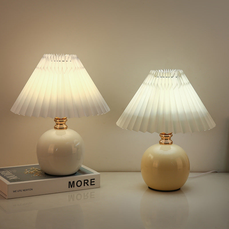 Orb Pleated Fabric Ceramic Table Lamp