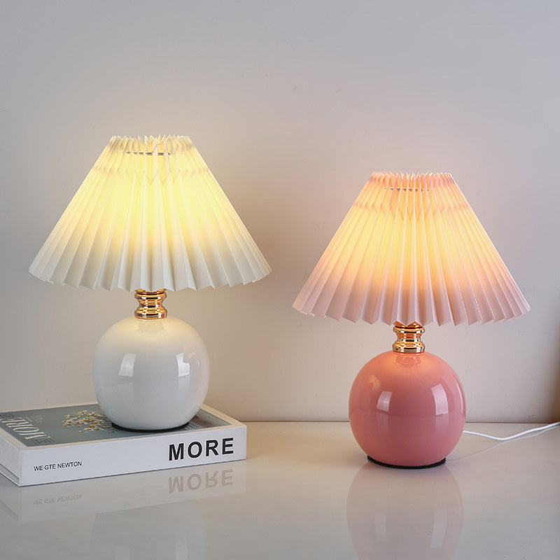 Orb Pleated Fabric Ceramic Table Lamp