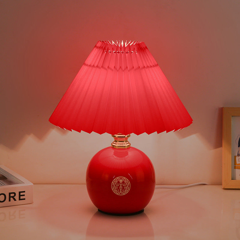 Orb Pleated Fabric Ceramic Table Lamp