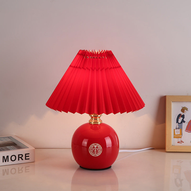 Orb Pleated Fabric Ceramic Table Lamp